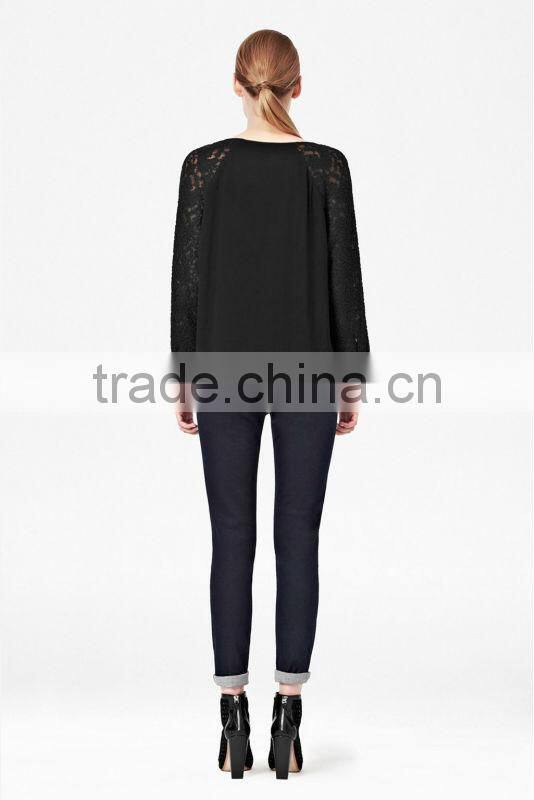 Lady Lace Sleeve Chiffon Top