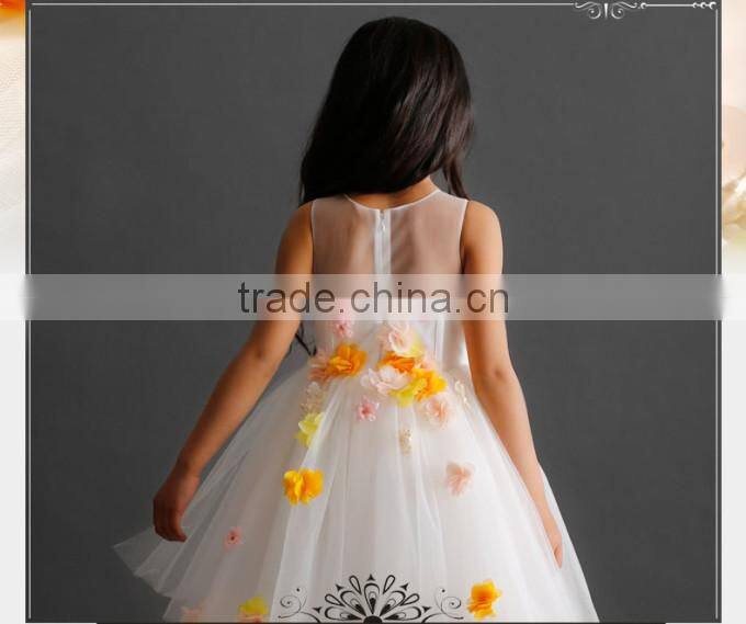 New Fashion Girl Floral Dress Pretty Girl Princess Dress With Yellow Flower Cute Kids Clothing GD90427-2