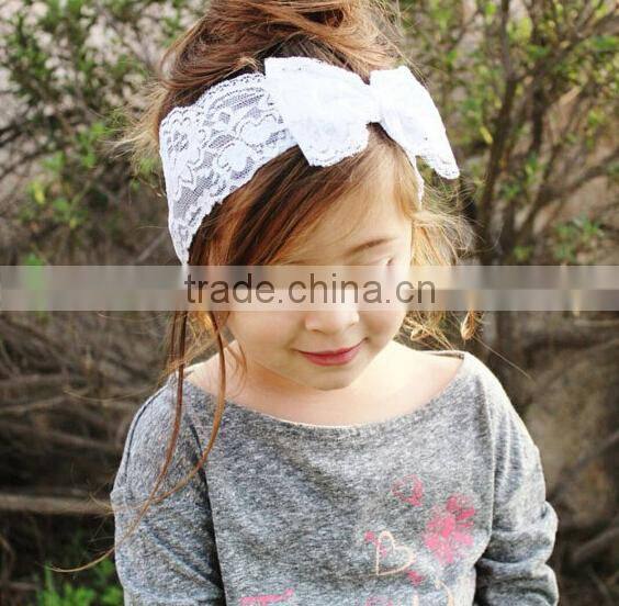hot sale girl lace bow tie headband, girl wide lace headband