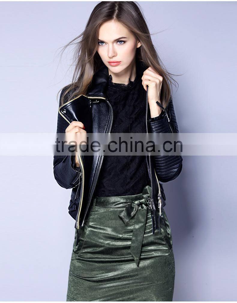 2017 latest designs lady casual fashion women leather motorcycle jacket for wholesale