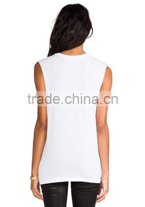 raw cut arm holes plain white tank top