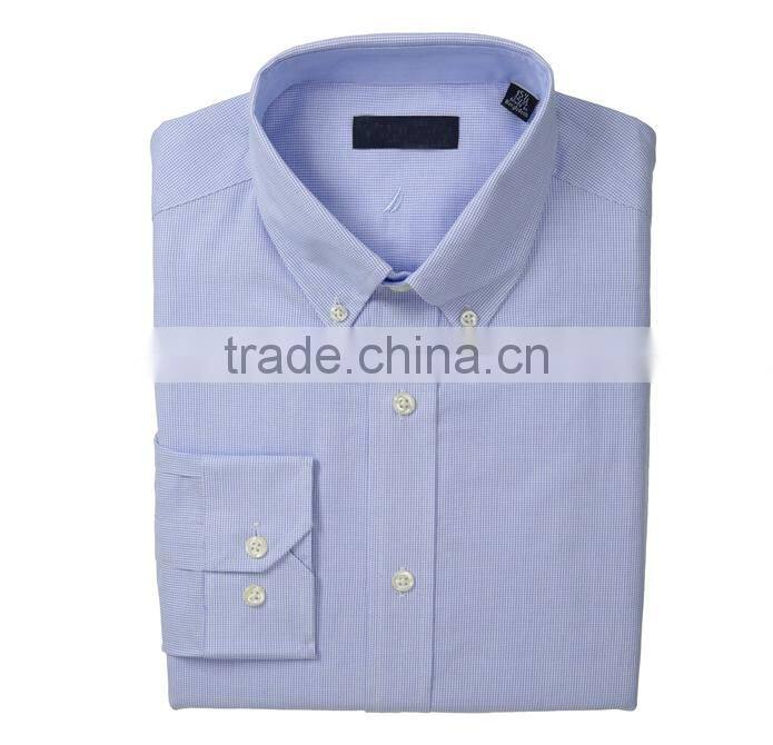 Classic style 100% cotton small check long sleeve regular fit dress shirt for men stitching