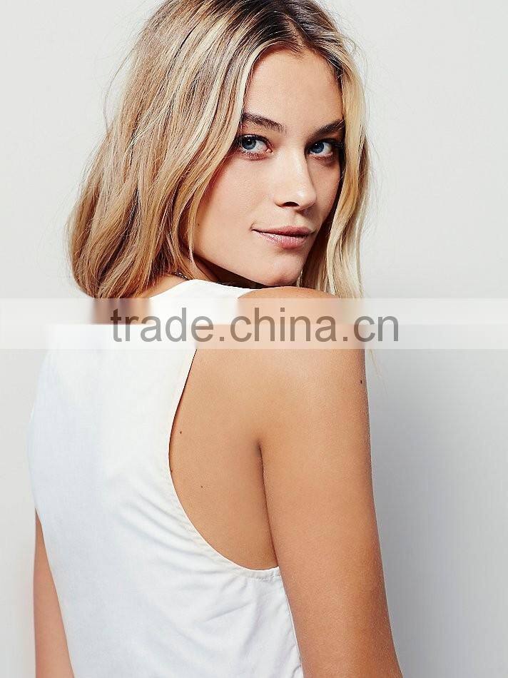 2016 Guangzhou Shandao Bulk Wholesale Fashion Design Summer Casual Sleeveless V Neck White Cotton Women Frock Top