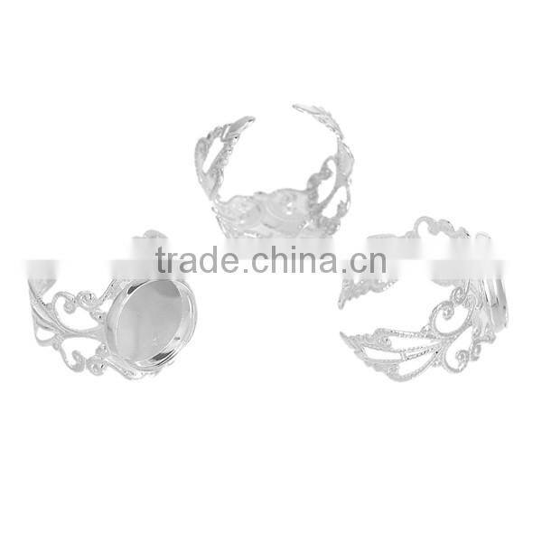 Copper Adjustable Rings Round Silver Plated Pattern Hollow 16.5mm