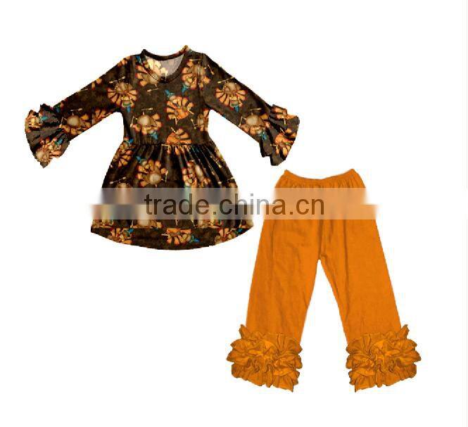 Fall Baby Clothes Girls Orange Top and Pant Ruffle Outfits For Kids in Halloween