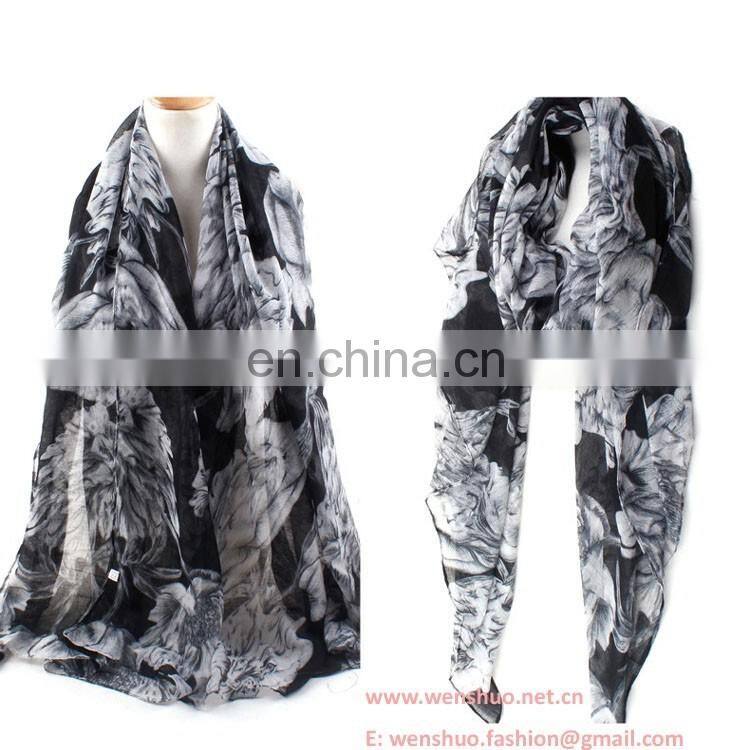 Wholesale Fashion Begonia Flowers Printed Joker Tippet Voile Scarf