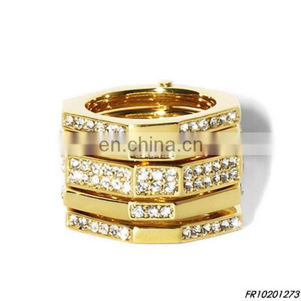 Gold set of four stacking ring with gemstone fashion opal ring jewelry