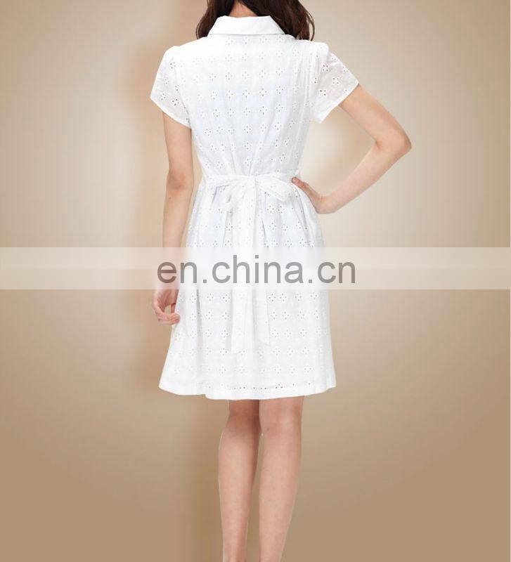Ladies embroidered short sleeve cotton dress design