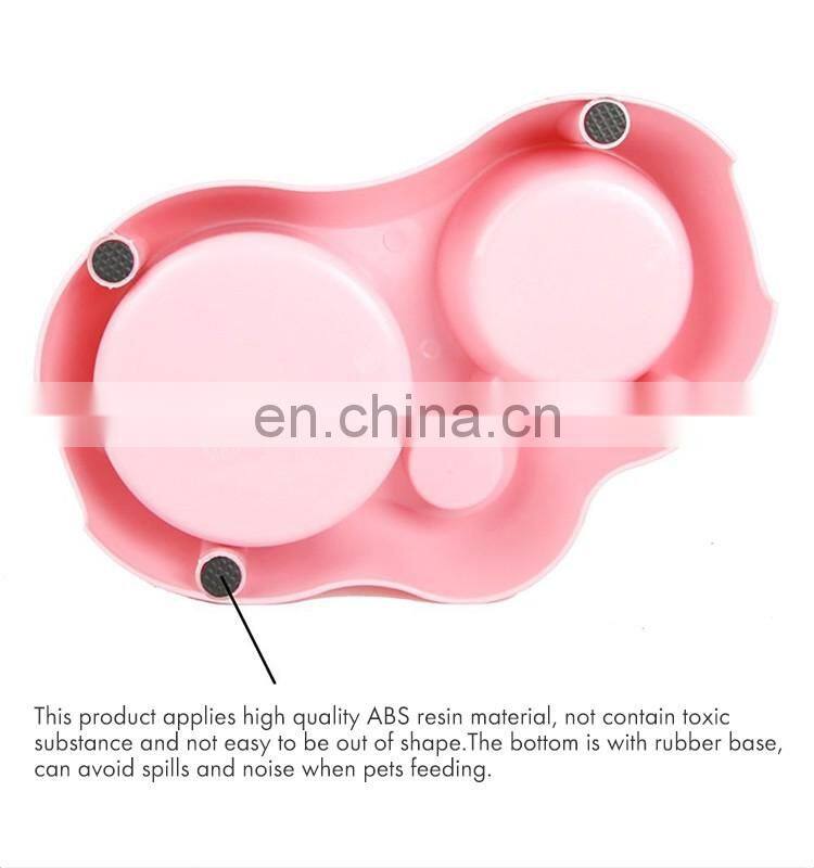 Double dinner bowl for cats, plastic and stainless steel pet bowl with water bottle