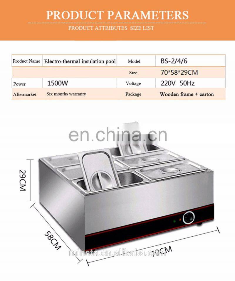 Kitchen equipment stainless steel table top electric hot food showcase bain marie warmer cover