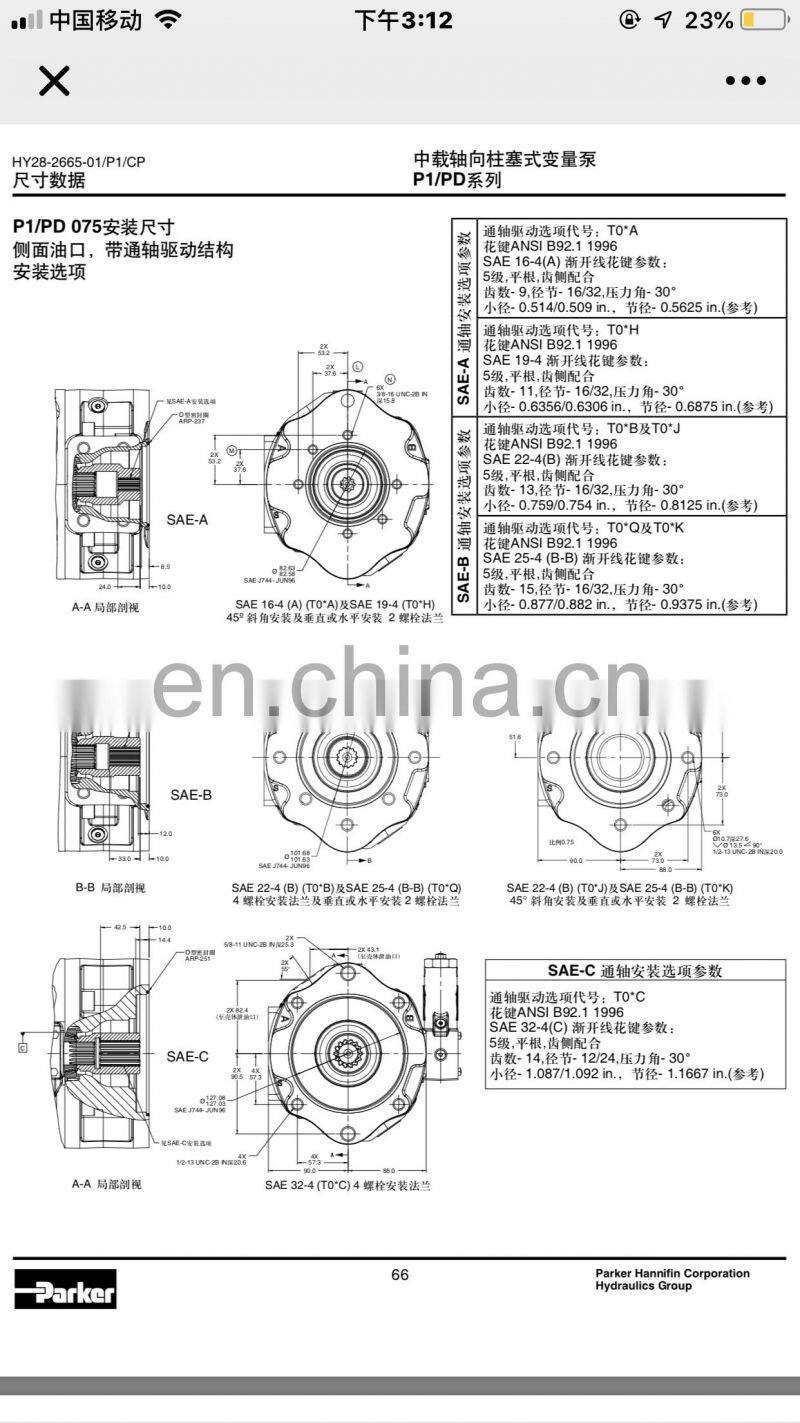 PARKER P1075AM286220 hydraulic plunger piston pump P1075 PSO 01 SRM5AL00T00B0000
