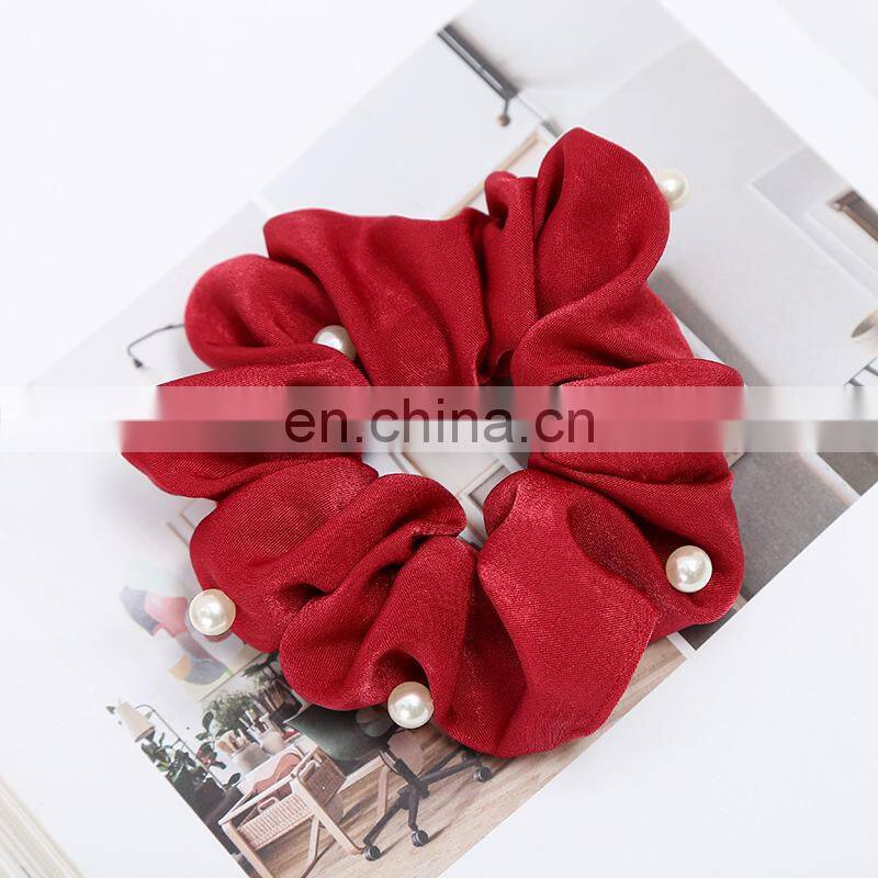 Women Pearl Elastic Rubber Bands Headwear Headband Girls Scrunchies Solid Silk Hair Tie Rope Ring Hair Accessories free shipping