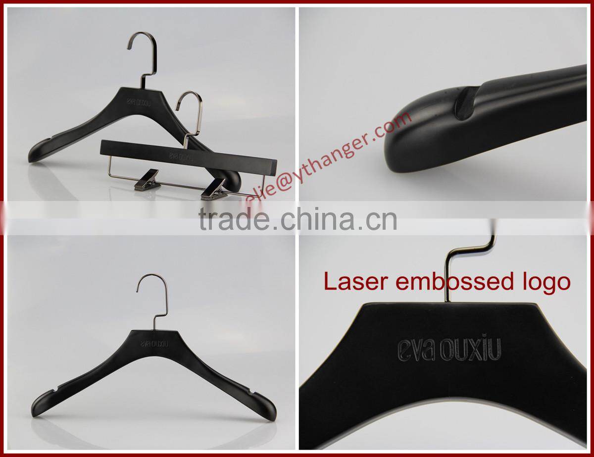 Black wood hangers and pants hanger with custom logo