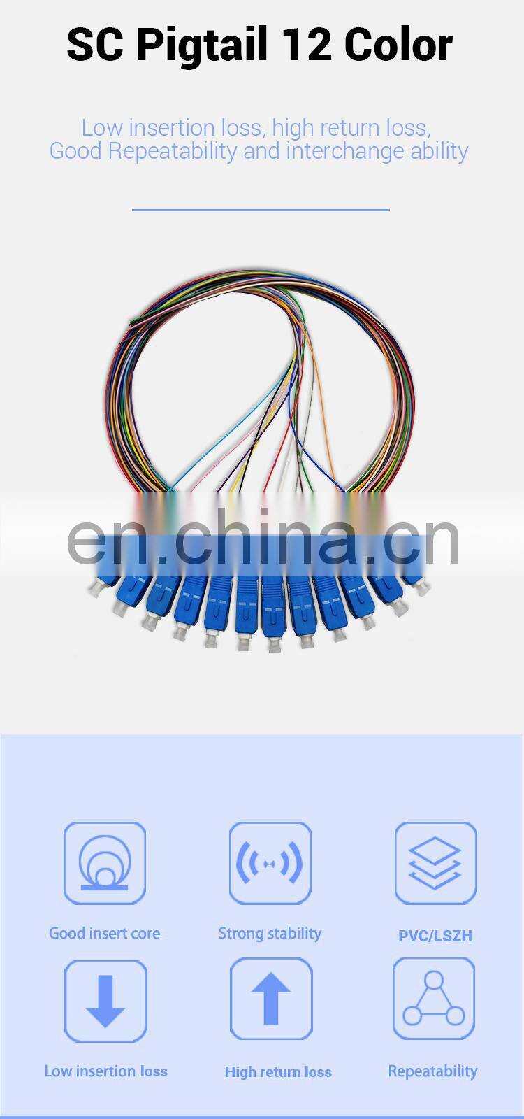 12 Color Fiber Cores SC OM4 50/125 62.5/125 0.9mm Fiber Optic Pigtail Fiber Patchcord