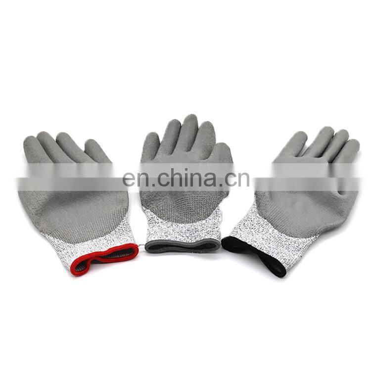 Level 5 Cut Resistant Gloves PPE Workwear Factory Grey PU Coated Non Cut Gloves to Work with Sheet Metal