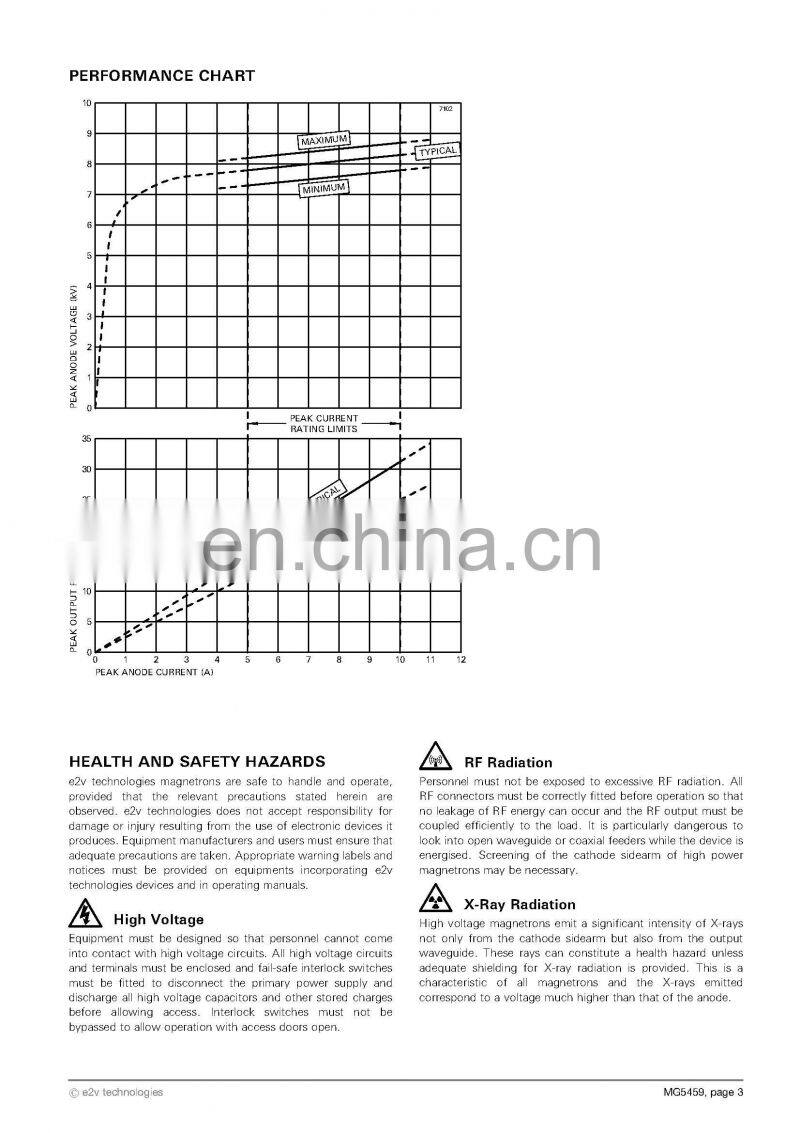 Marine electronics maritime navigation communication Furuno marine radar spare parts UK MG5459 E2V 25KW 9GHz X band magnetron