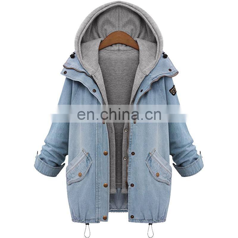 wholesale custom 2 Pieces Matching Clothes Woman Vest & Jacket Winter Warm Collar Hooded Coat Jacket Denim Trench Parka Outwear
