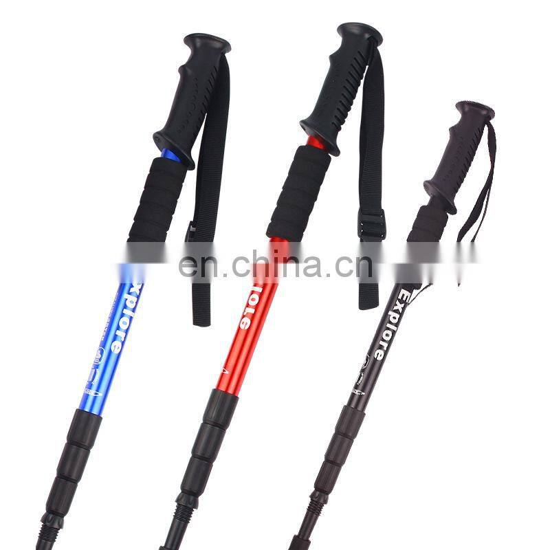 Outdoor trekking poles hiking camping mountain climbing walking cross country folding telescopic T handle straight handle four-s
