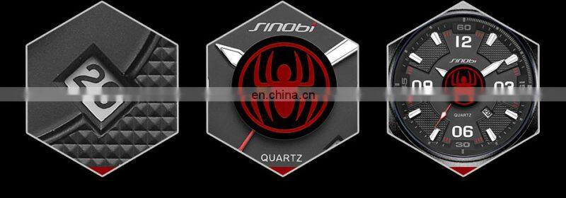SINOBI Spider Man Watch S9741G Luminous Dial Male Wrist Watch Luxury Calendar Window Masculine Watch Jam Tangan Pria