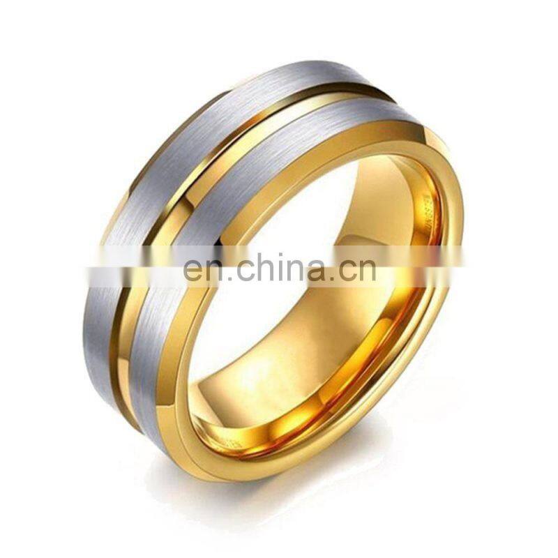 Fashion 8MM Men's Stainless Steel Rings Colorful Groove Beveled Edge Wedding Engagement Ring Men's Anniversary Jewelry