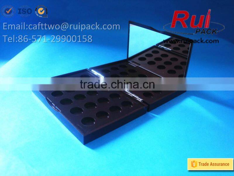 Large size two layers eyeshadow case with mirror, big square double layer eyeshadow box/container