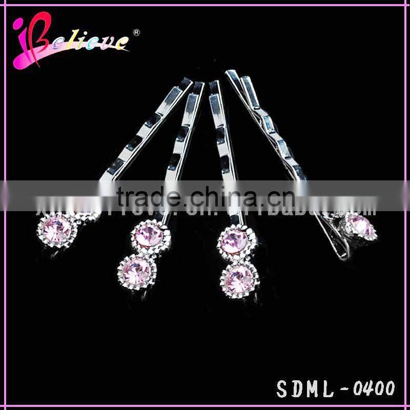 Fancy decorative hair pins wholesale hair accessories pink rhinestone hair pins