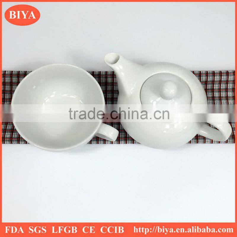 arabic coffee pot Customized plain white ceramic porcelain tea pot & kettle for one cup and saucer