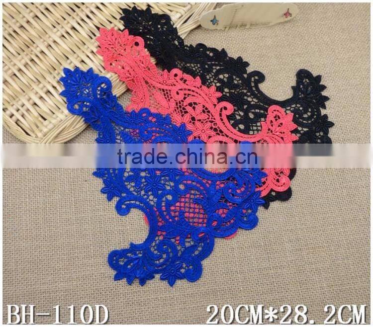 Factory Cheap 8*11.1" Water Suloble Floral Nylon Knitting Embroidery DIY Royal Blue Lace Collar Neck Design
