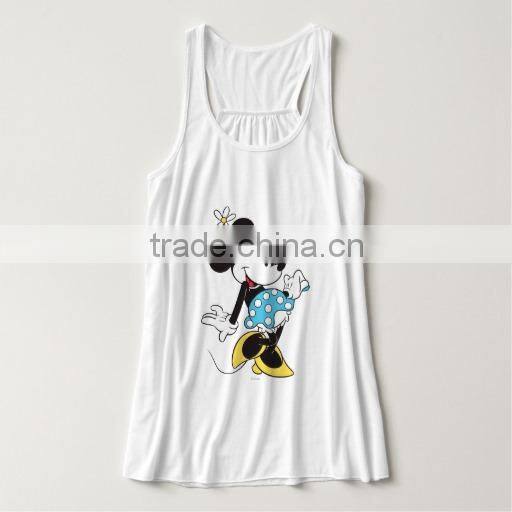 hotsale white cartoon printing 100 cotton tank top for women