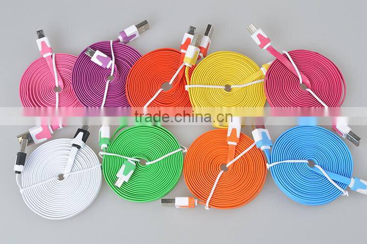 China wholesale flat colored micro usb cable with mobile phone