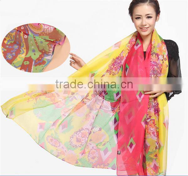 2015 fashion silk chiffon colorful printinf scarf for women