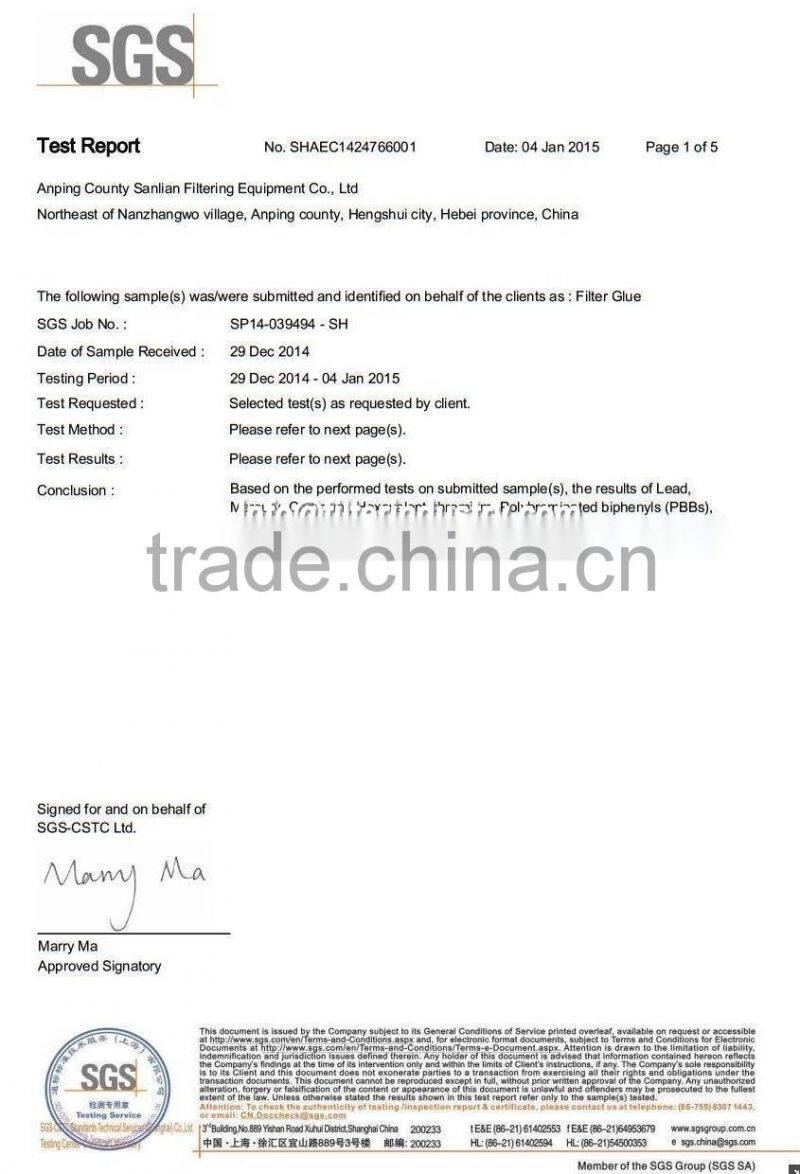 non foaming Hydraulic oil filter Adhesive