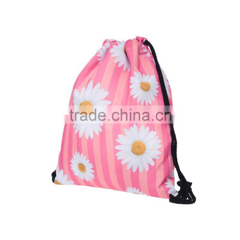 High Quality 3D Printed Daisy Pink Strips Large Drawstring Bag Backpack