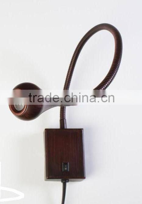 flexible 1w goose neck wall light for bedside book reading led lamp with on off switch