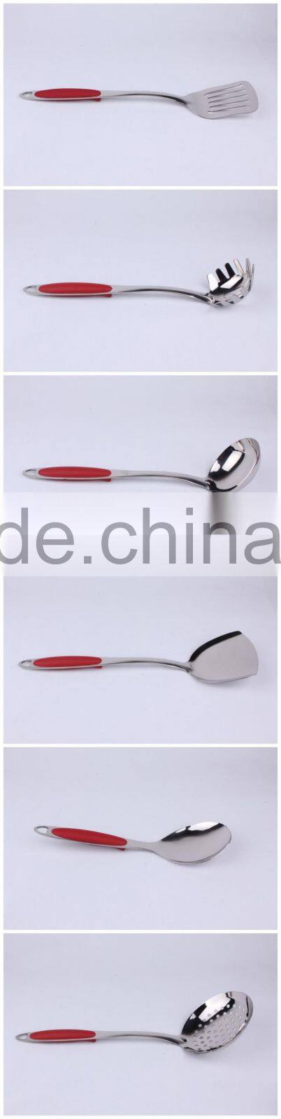 6 Pcs 3 MM Thick Cooking Utensil Set with Red Silicone Handle
