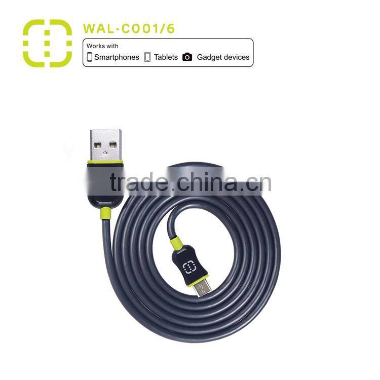 walnut 2m length black micro USB cable for universal phone