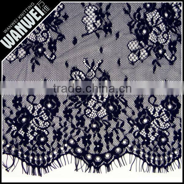 Lace guipure plum eyelash design black 3M wideth 100% nylon black embroidery guipure lace fabric trim skirts design 5915