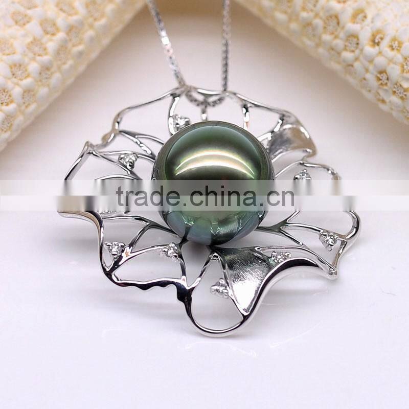 wholesale jewelry 12--13mm S925 silver tahitian black pearl pendant