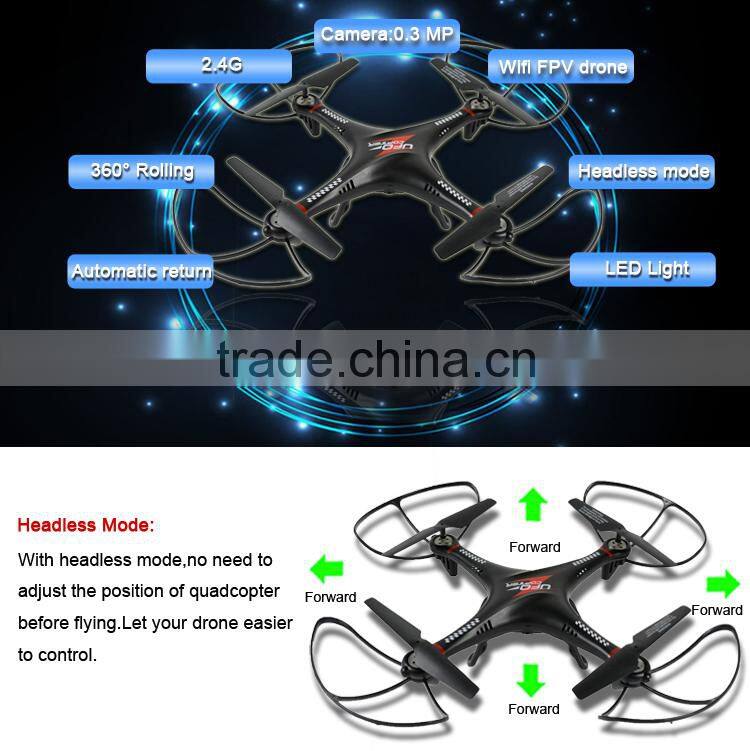 Smartphone control 2.4G 4ch rc drone wireless camera fpv with led lights and headless mode.