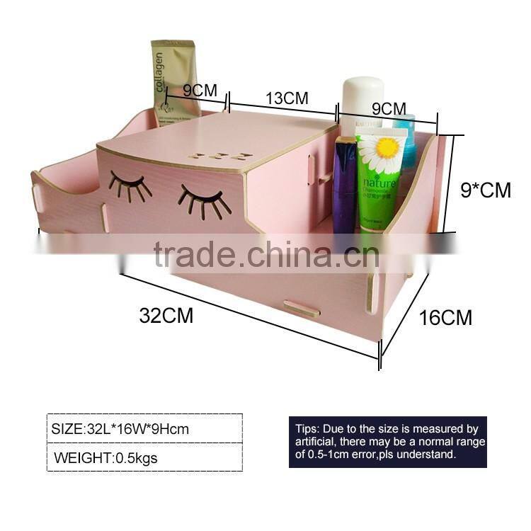 Home&office eco-friendly foldable wooden/plastic desktop storage box with glass