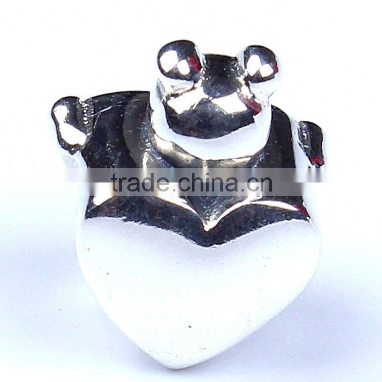 Silver Bear Beads Red Enamel Heart Shape Accessories For Bracelet