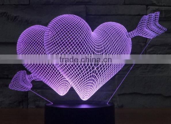 266-Romantic Heart Love Shape Led Lamp 3d Optical 3d Sculpture Illusion Art Special Light Desk Led Lamp
