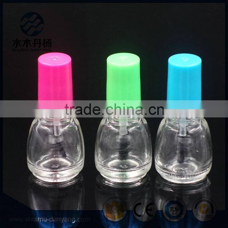 Hot selling 6ml round glass nail polish bottle with colorful cap and brush