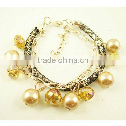 Costume thread stone bead woven bracelet