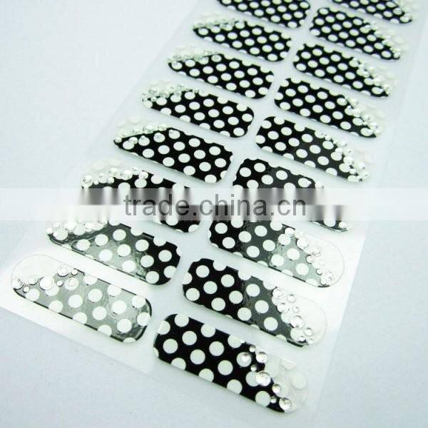 Newair custom korean rhinestone nail polish strip 3d nail polish sticker high quality transparent nail patch sticker 22 tips