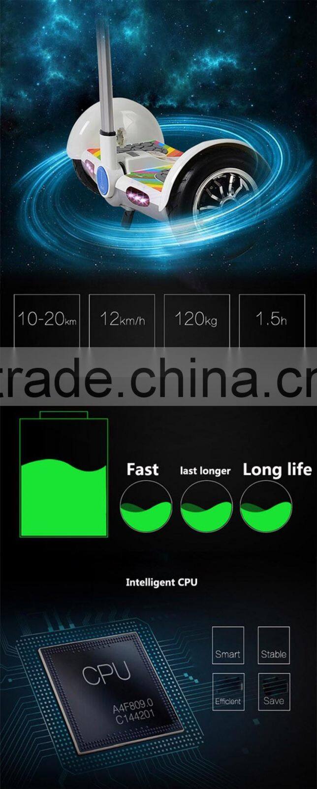 2016 new design 10 inch two wheel electric self balancing scooter with handle