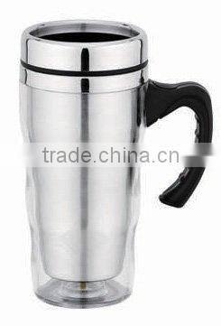 Colorful travel mug with Slim waist design ,plastic outer stainless stell inner