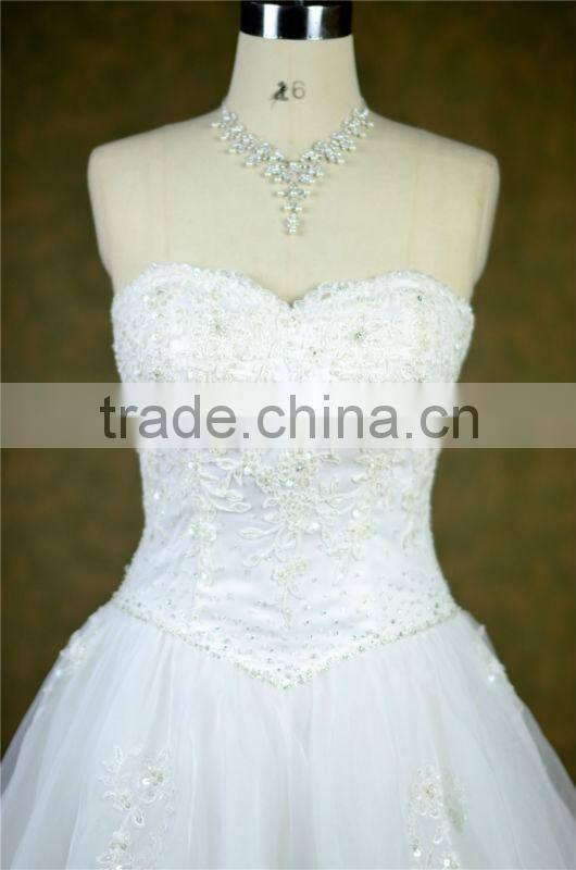 2014 sweetheart neckline crystal bead lace princess wedding dress