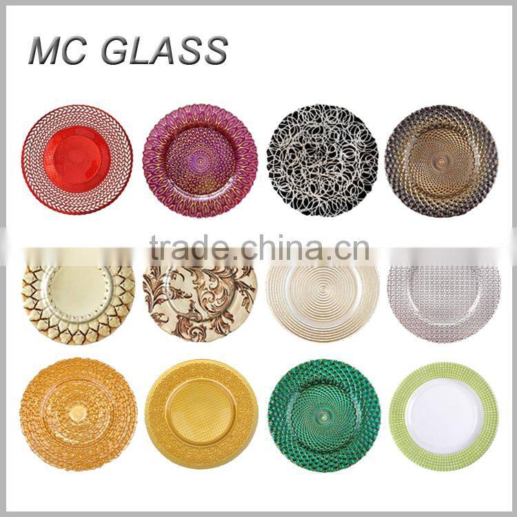 Wholesale Wedding Decoration Colorful Glass Charger Plates Under Plate
