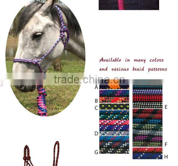 knotted glitter braid poly rope halter adjustable horse rope headcollar with lead rope with leather